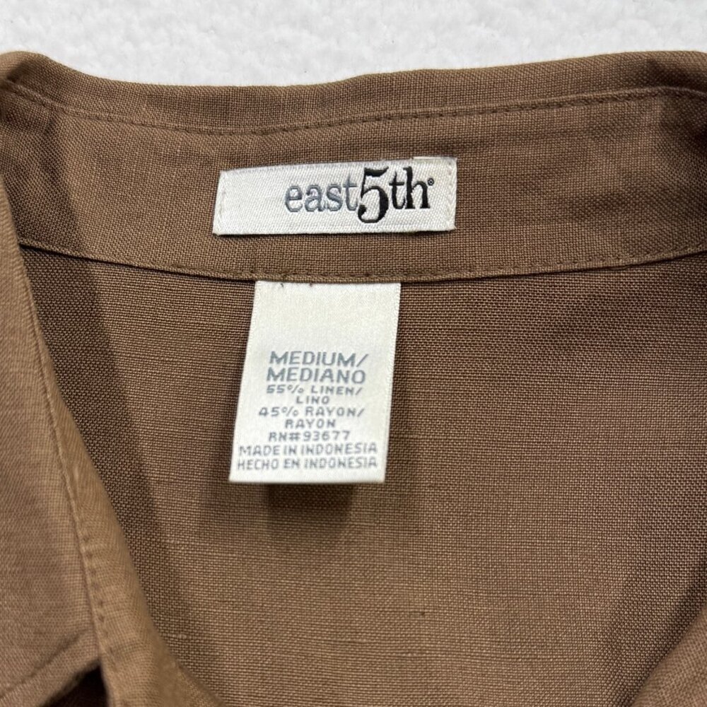 East 5th Linen Blend Lagenlook Minimalist Boho Button Up Blouse Brown Womens M - Picture 7 of 10